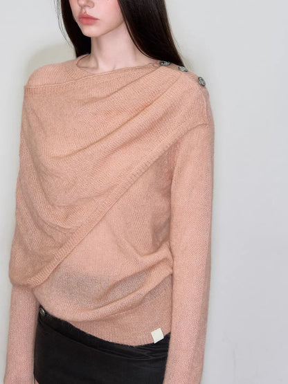 Asymmetrical Shawl Knit Sweater
