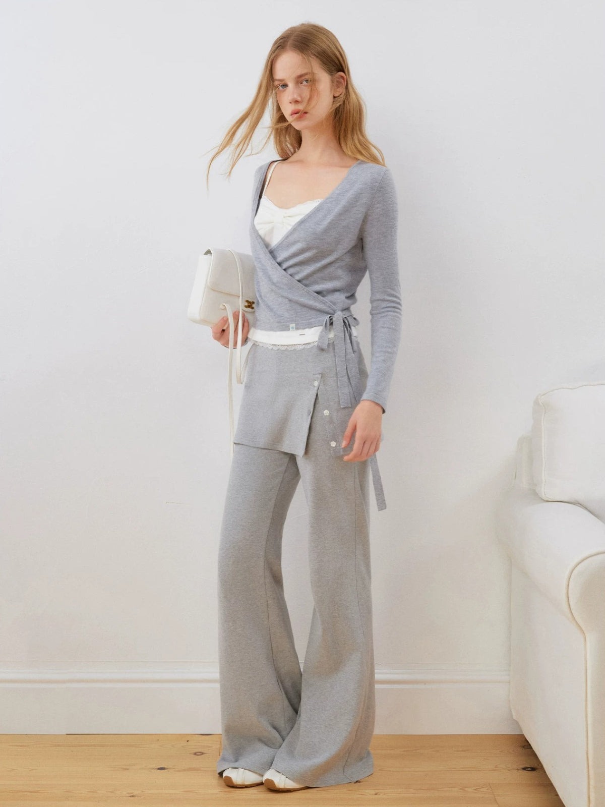 Silk Wool Wrap V-Neck Knit Top