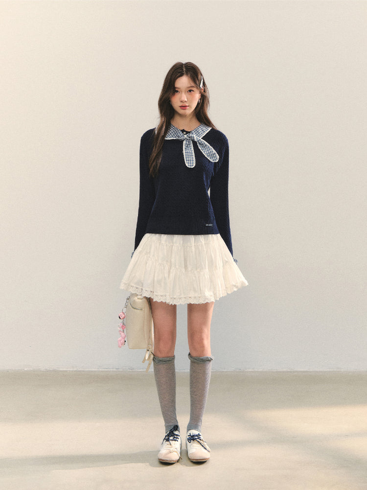 Cable Knit Checkered Sweater