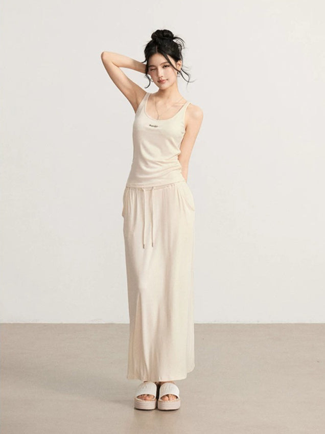 Gray &amp; Beige Modal Tank &amp; Skirt Set