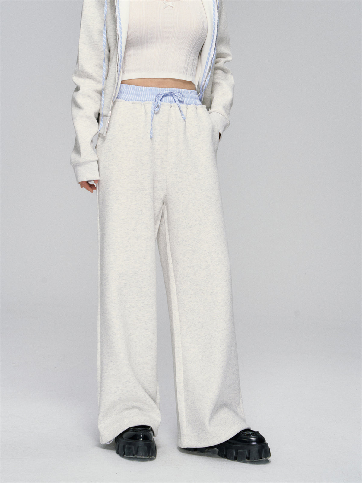 Striped Contrast Waist Wide-Leg Pants