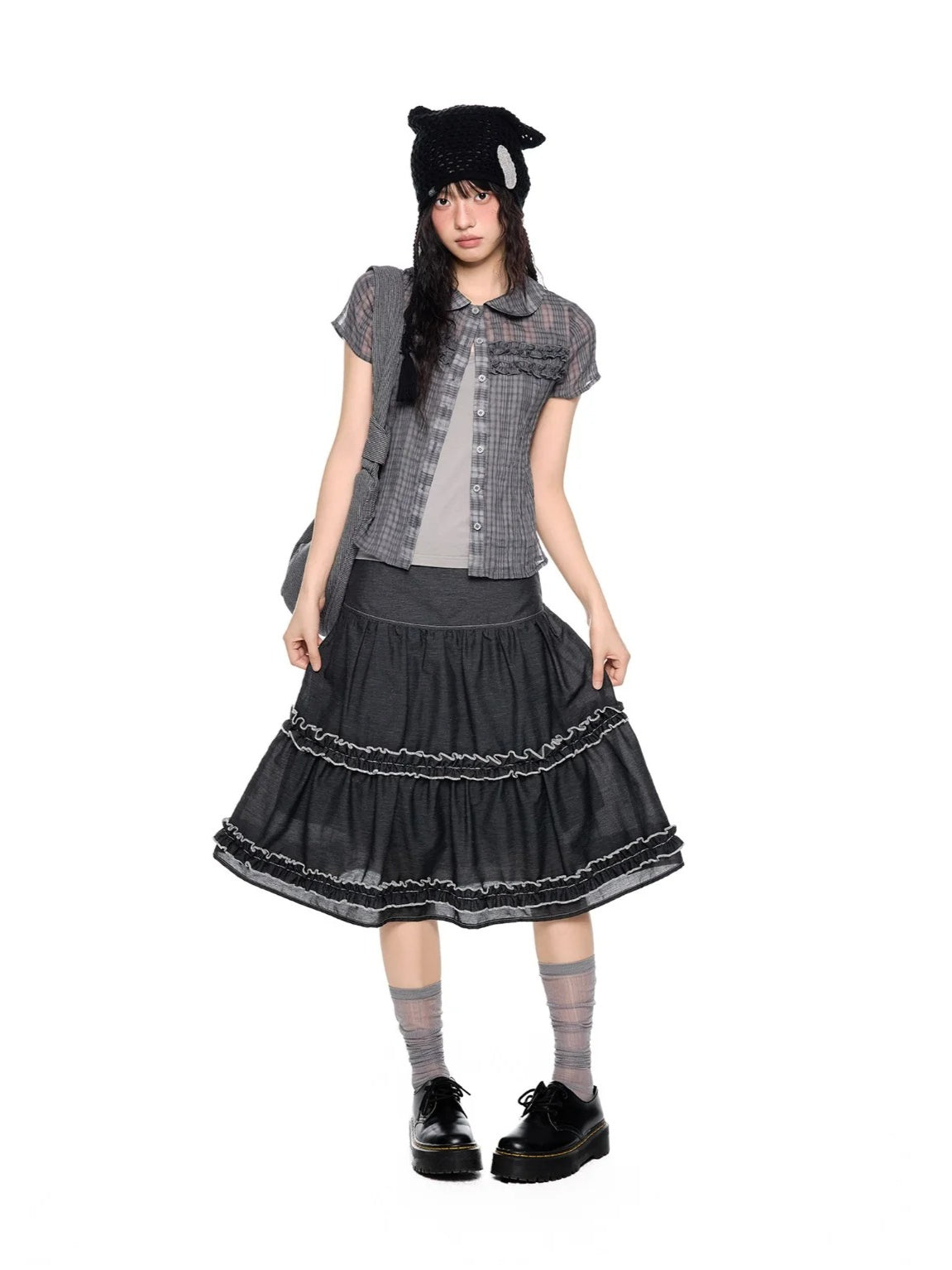 Ruffle Layered Midi Skirt