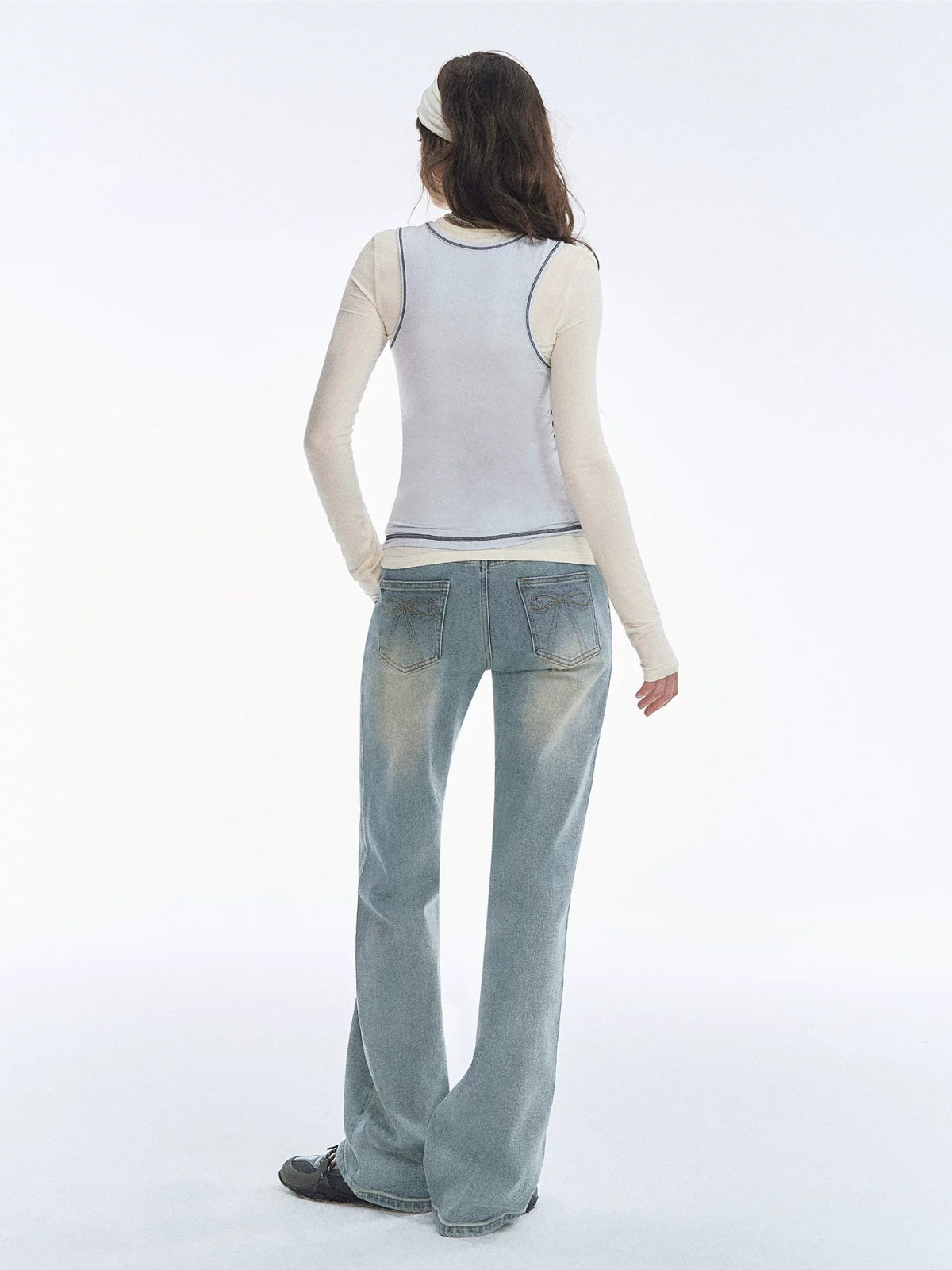 Vintage Bow Embroidered Straight Jeans