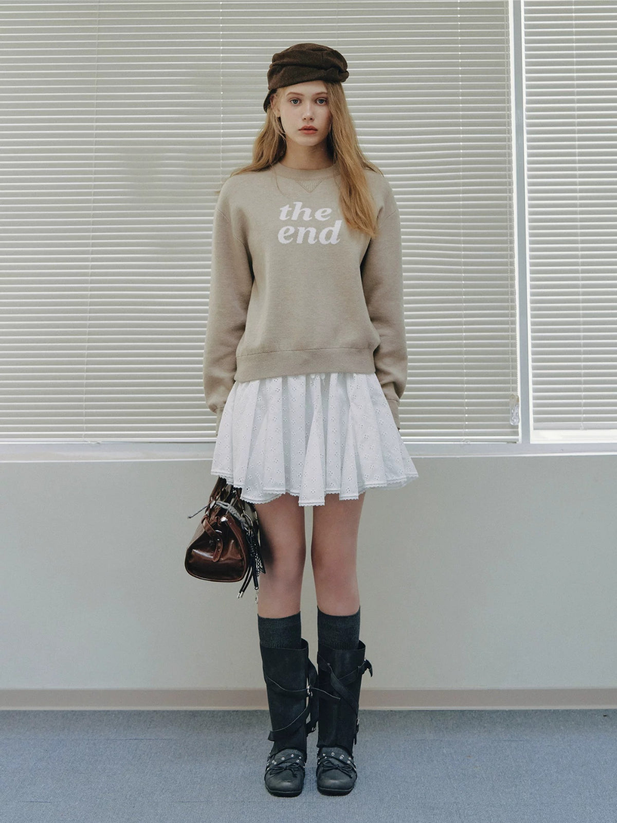 Minimal Letter Jacquard Knit Sweater