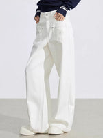 Beige Embroidered Pocket Jeans