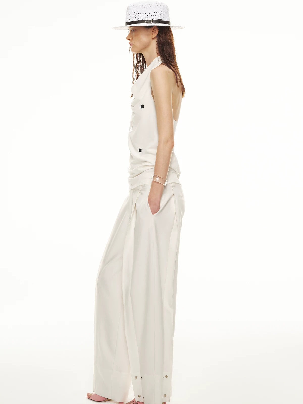Pleated Cuff Straight Pants