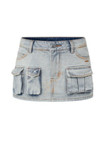 Asymmetric Low - Waist Denim Mini Skirt