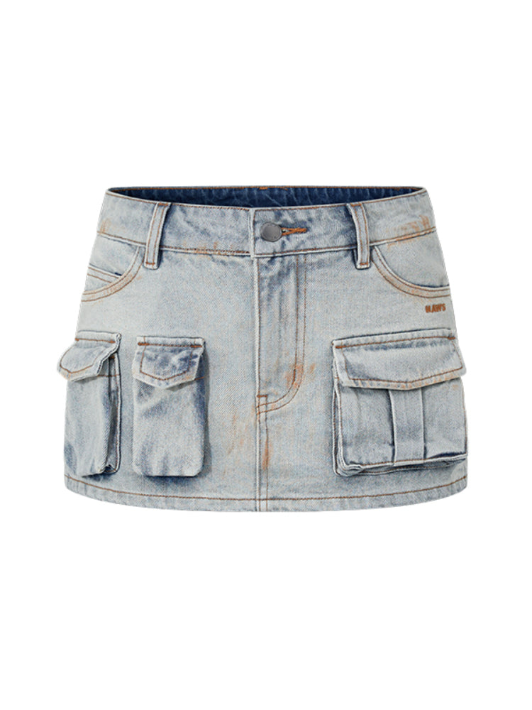 Asymmetric Low - Waist Denim Mini Skirt