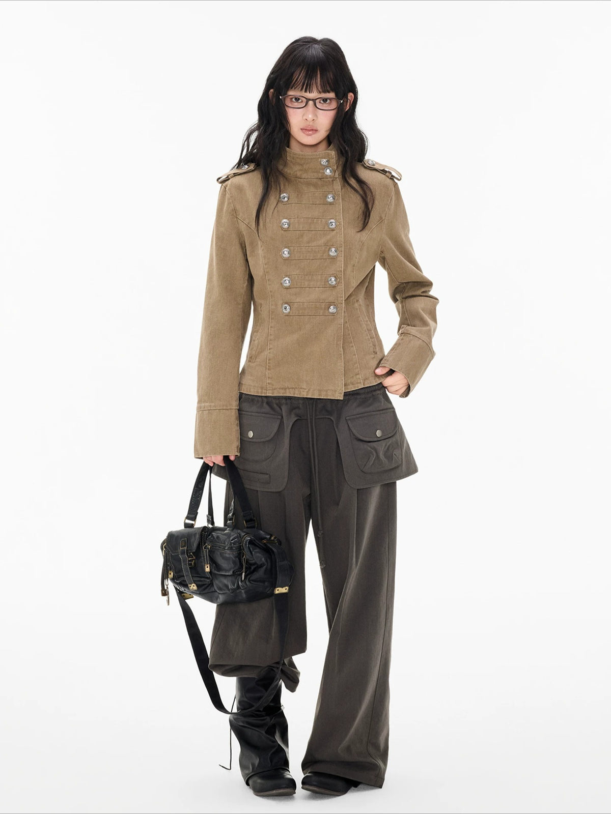 Detachable Skirt Panel Straight Leg Pants