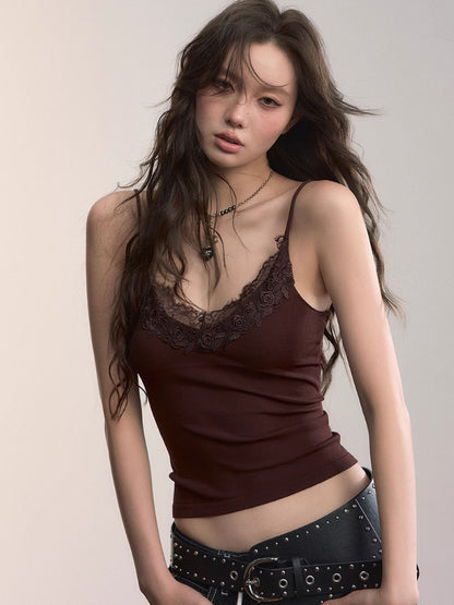 Lace Trim Cropped Cami Top