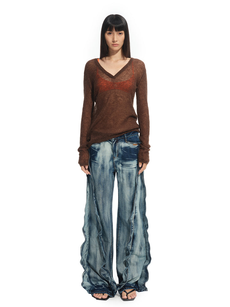 Heavy Washed Denim Straight Pants