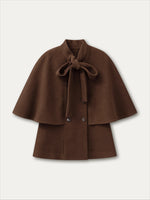 Brown Bow-Tie Double-Breasted Cape Coat