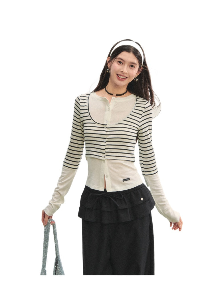 Striped Two-piece Contrast Color Cardigan