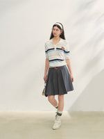 Fake Two-piece Printed Belted Pleated Skirt