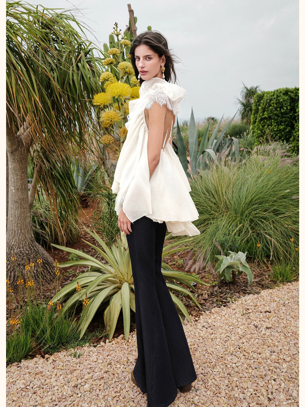 Ruffle V-Neck Sleeveless Blouse