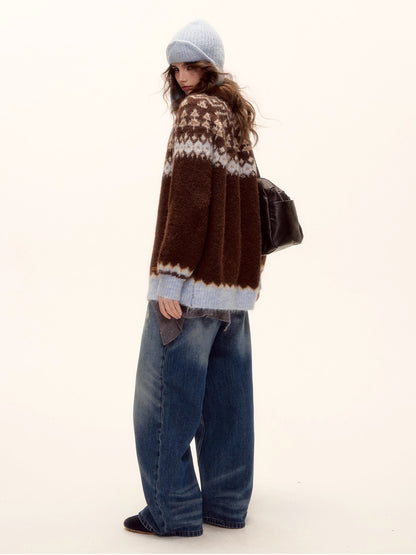 Fair Isle Wool Collar Cardigan