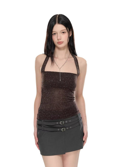 Rhinestone Halter Tube Top