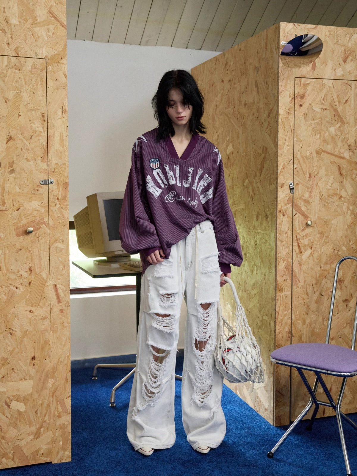 Vintage Plaid V-neck Loose Jersey