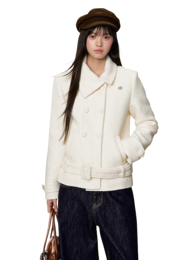 Diagonal Collar Double-Breasted Wool Coat