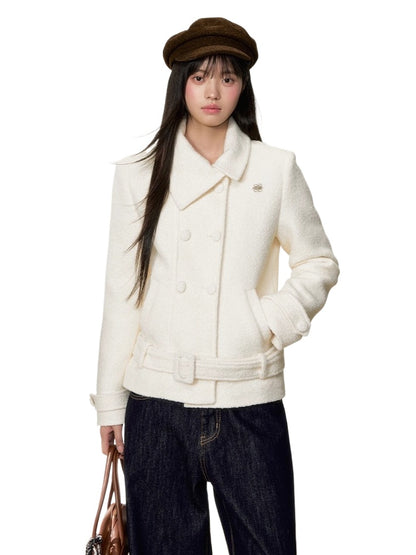 Diagonal Collar Double-Breasted Wool Coat