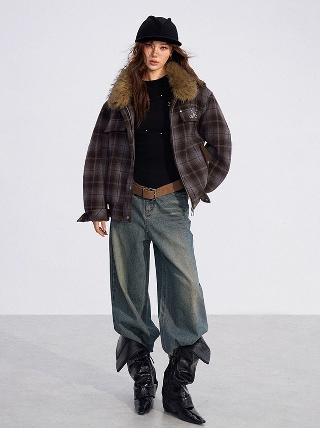 Wool Blend Check Padded Jacket