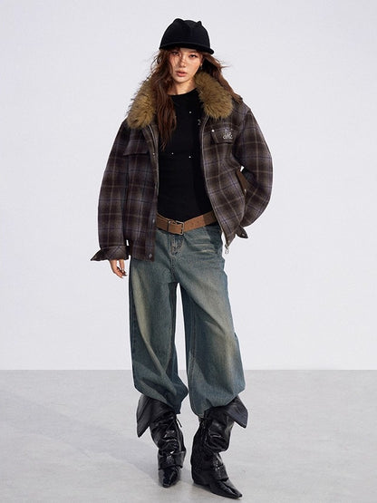 Wool Blend Check Padded Jacket