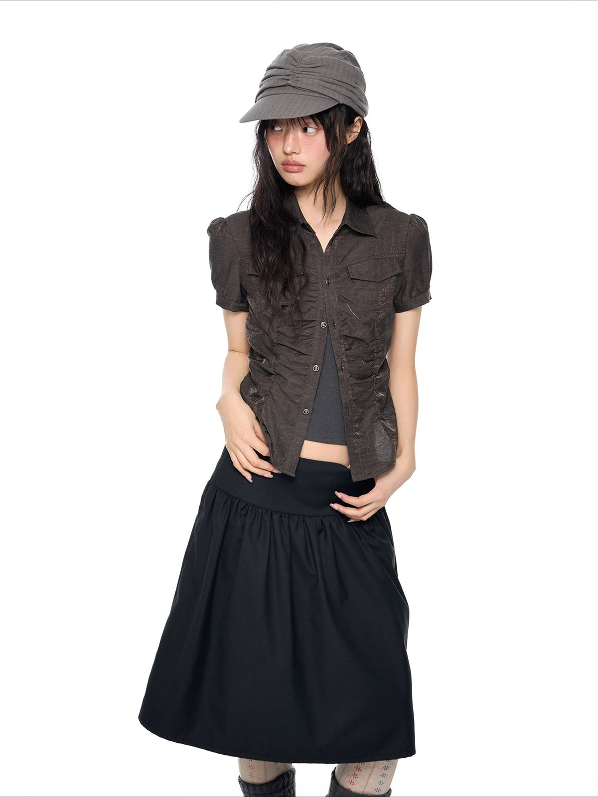 Ruched Puff Sleeve Shirt