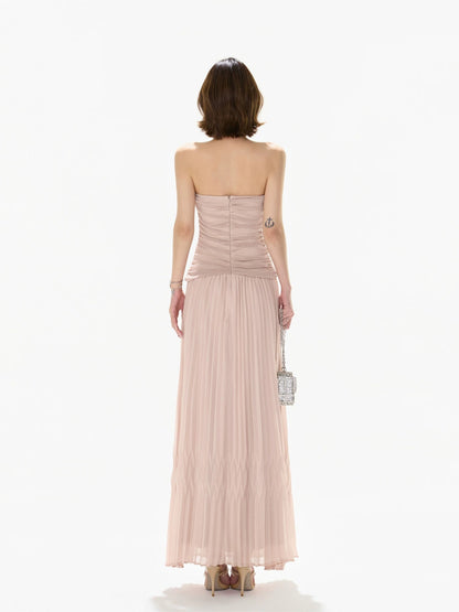 Pleated Mesh Maxi Dress