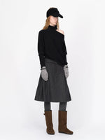 Wool Belted A Line Pleated Skirt