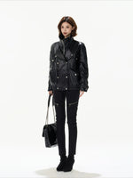 Oversized Double-Breasted PU Leather Jacket