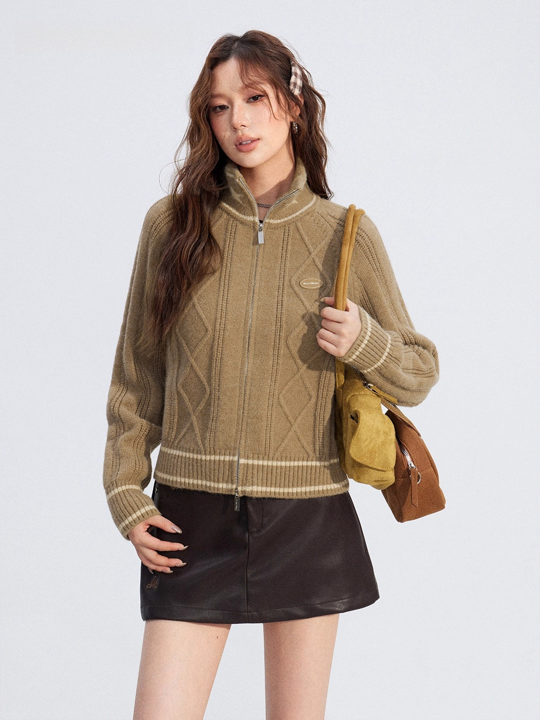 Contrast Zip Cable Sweater