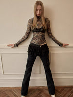 Metal Button Lace Chiffon Mini Skirt