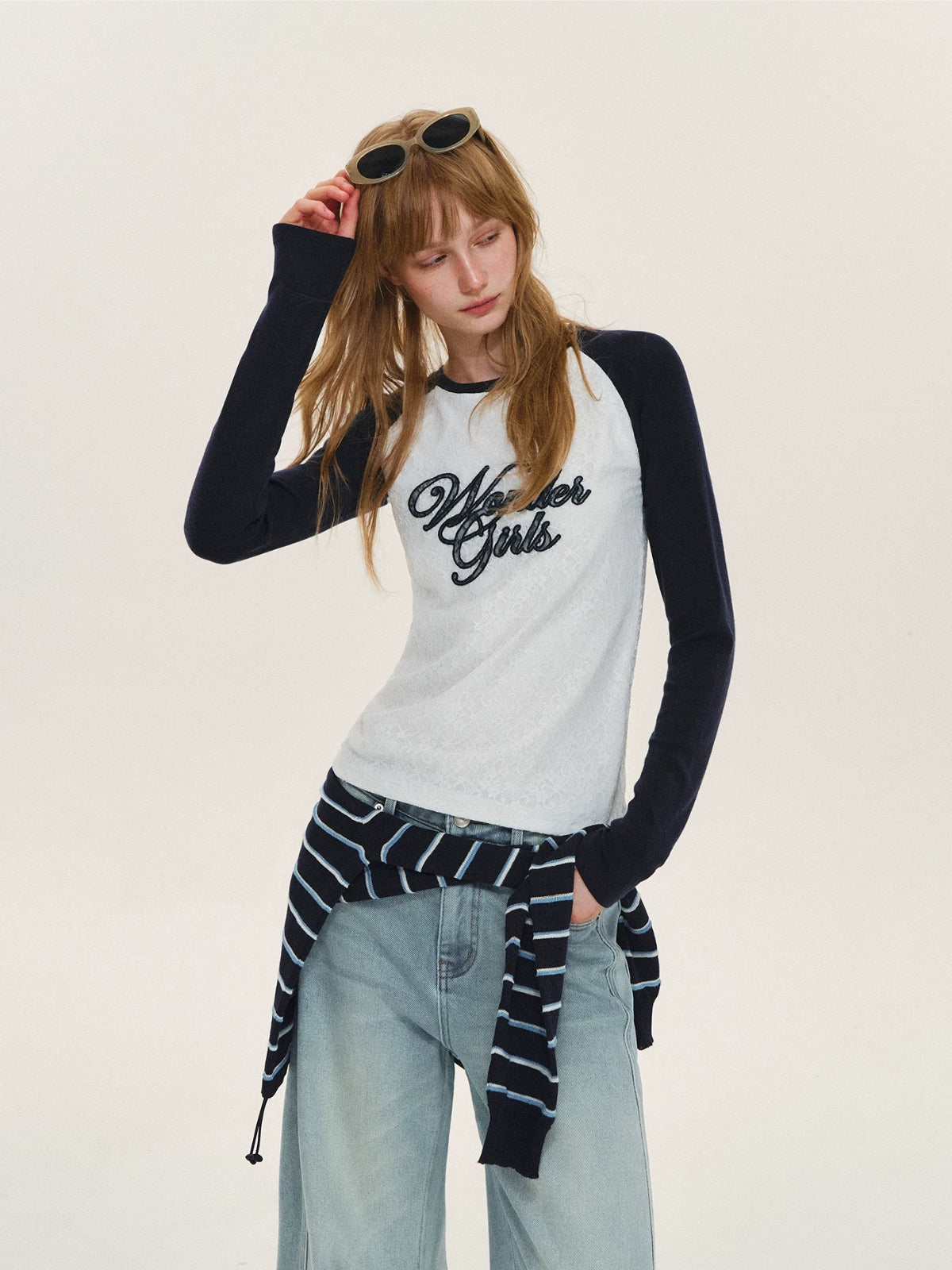 Retro Lace Embroidered Raglan Top