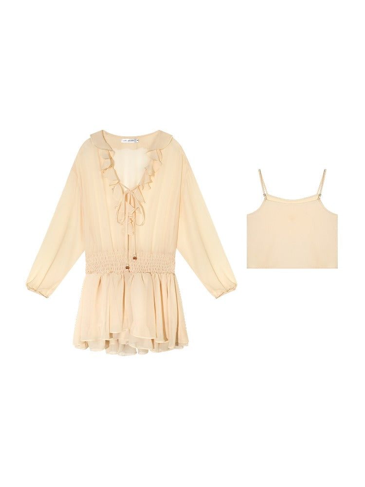 Beaded Ruffle Chiffon Dress