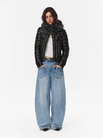 Denim Trim Fur-Collar Down Jacket