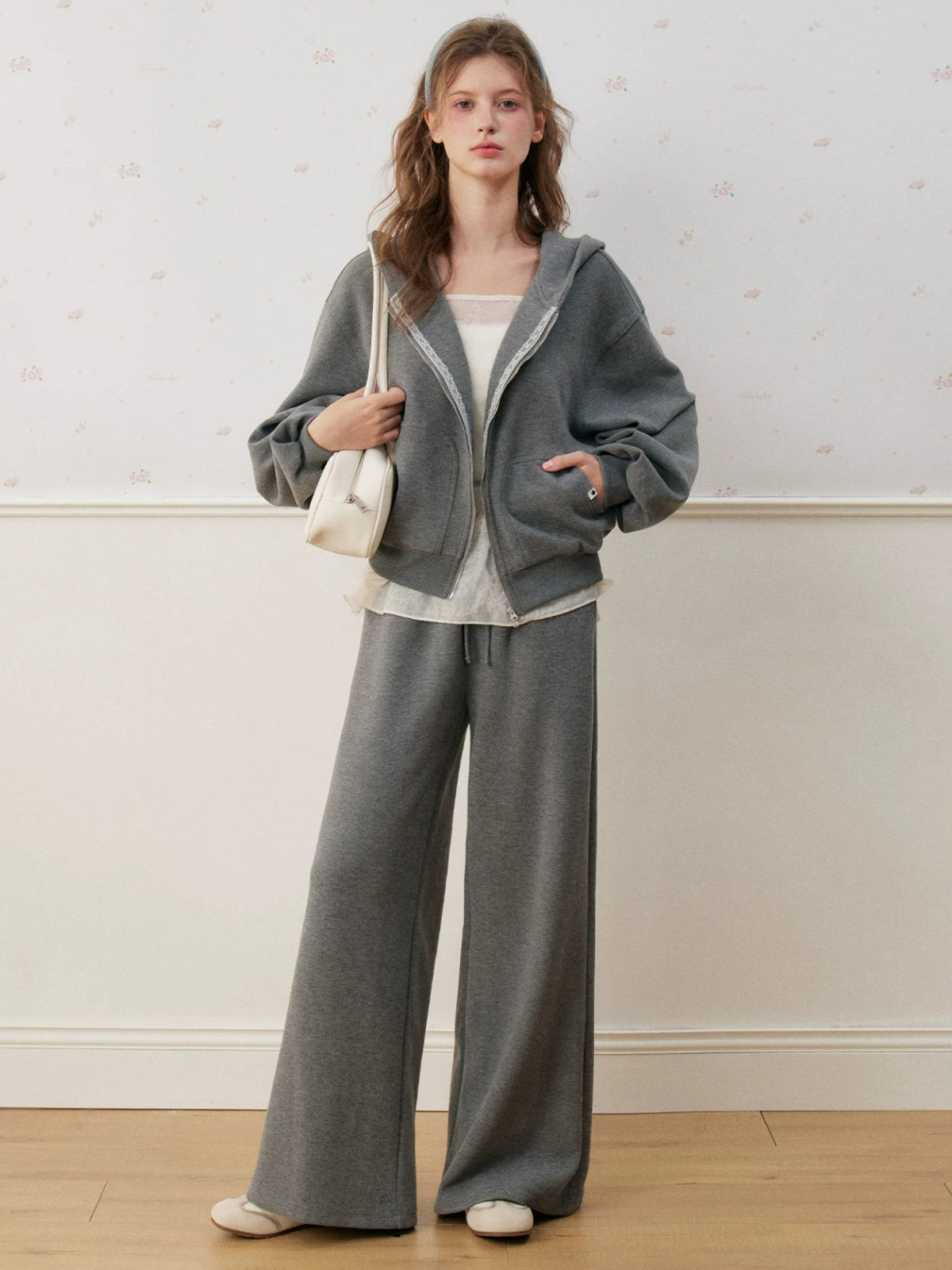 Lace Trim Fleece Hoodie Set