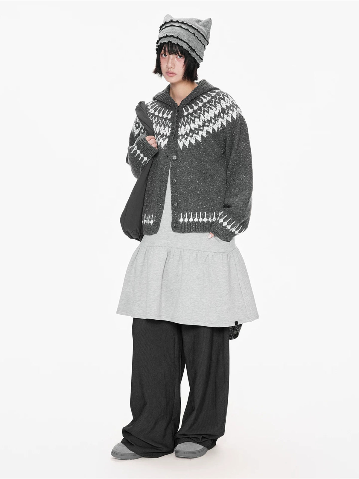 Fair Isle Hooded Knit Cardigan