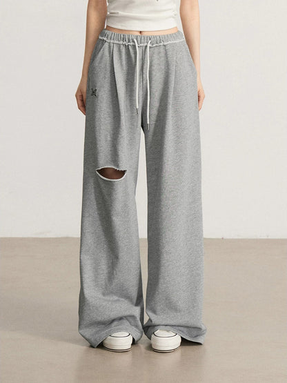Gray &amp; Beige Distressed Wide-Leg Pants