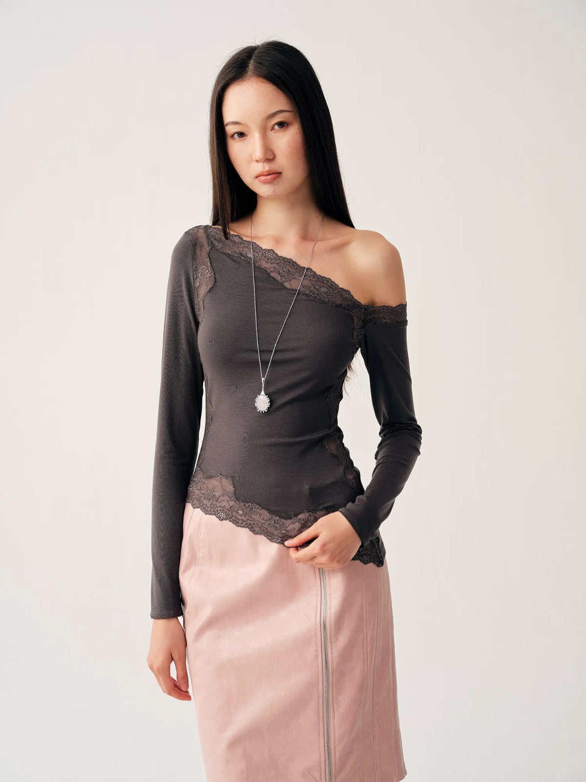 Two Tone Lace Off Shoulder Top