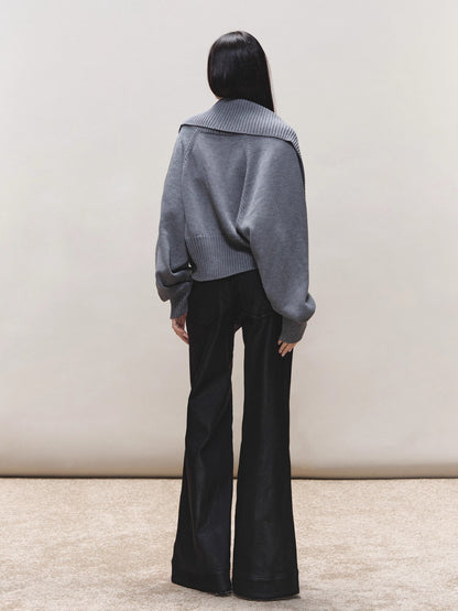 Coated Straight Wide-Leg Pants