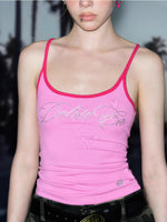 Rhinestone Ribbed Halter Tank Top