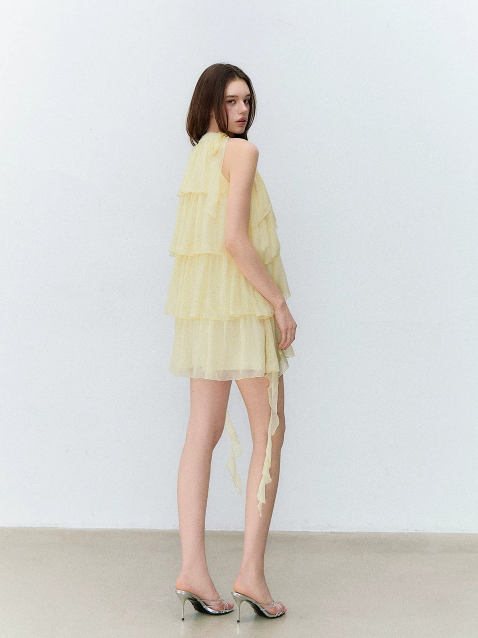 Yellow Tiered Halter Dress