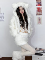 White Hooded Fur Coat