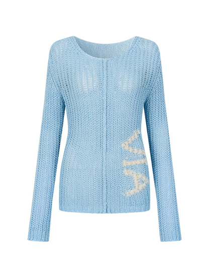 Hollow Knit Letter Sweater