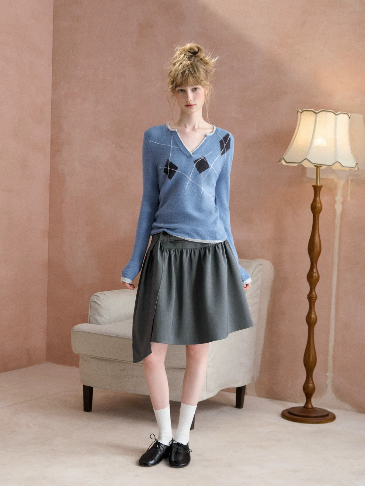 Diamond V-Neck Knit Sweater