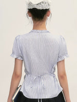 Striped Ruffle Tie Blouse