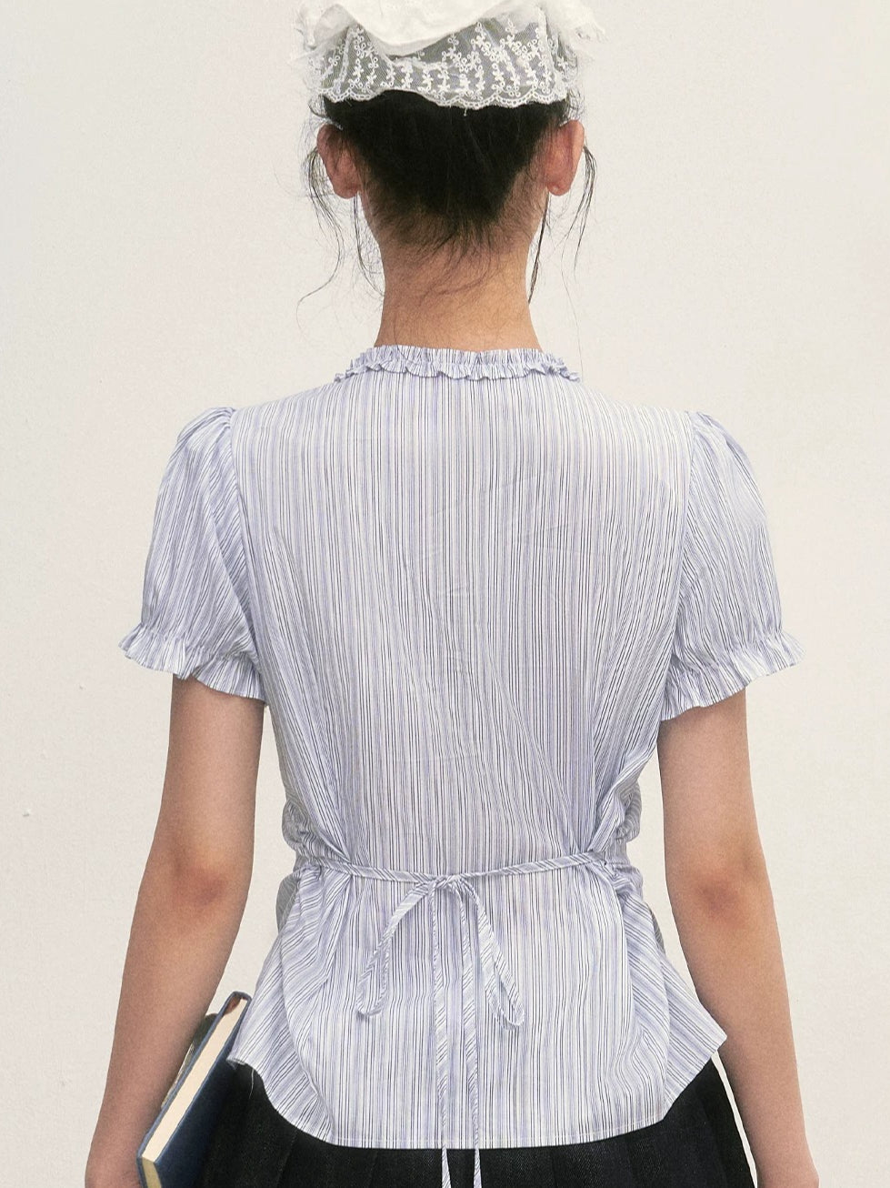 Striped Ruffle Tie Blouse