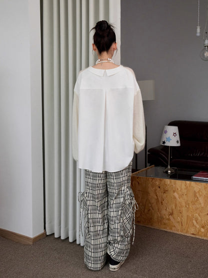 Oversized Mohair Shirt-Panel Knit Sweater