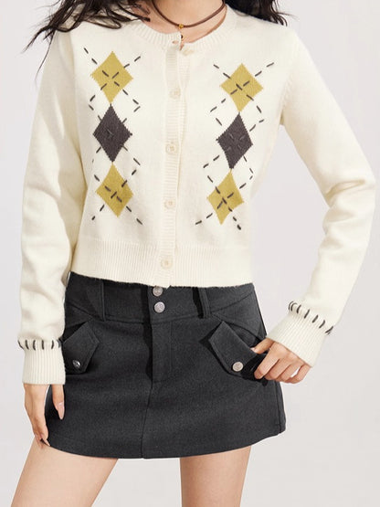 Hand-Stitched Diamond Knit Sweater