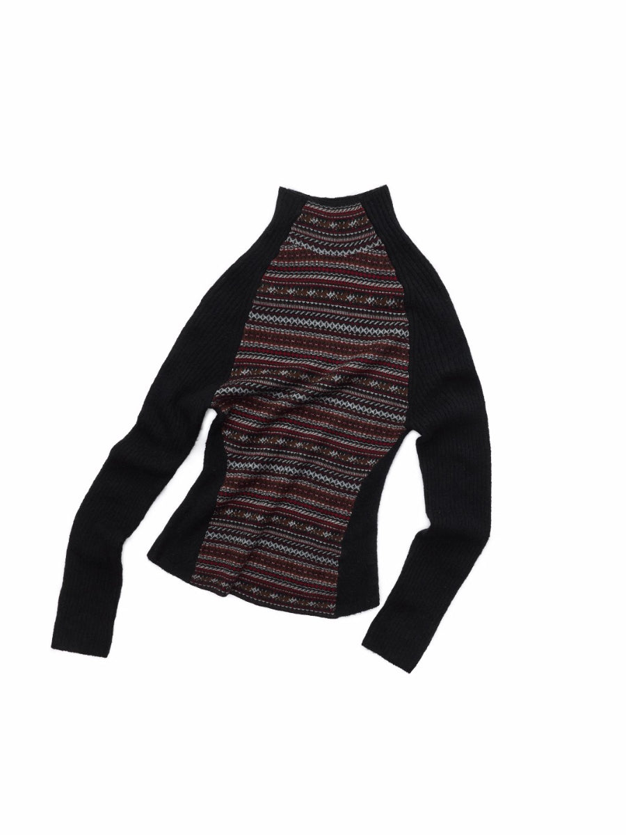 Fair Isle Turtleneck Raglan Sleeve Colorblock Knit Base Layer